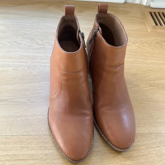 Madewell tan brown leather stacked block heel ankle boots