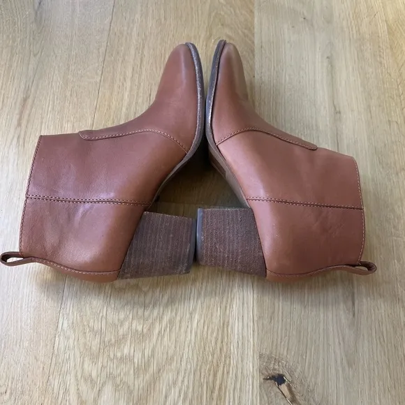 Madewell tan brown leather stacked block heel ankle boots