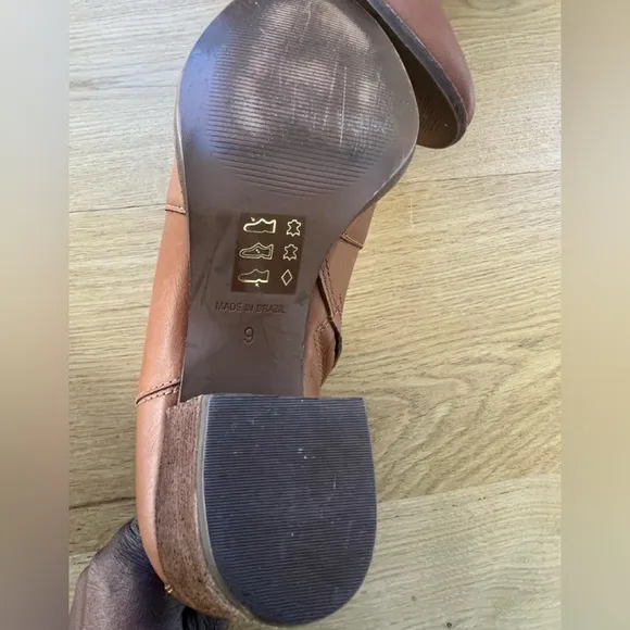 Madewell tan brown leather stacked block heel ankle boots