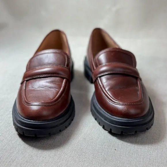 Madewell The Bradley Brown Leather Slip On Chunky Lug Sole Comfort Loafer US 9