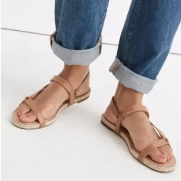 Madewell The Hallie Espadrille Tan Leather Sandals in Vachetta Size 9