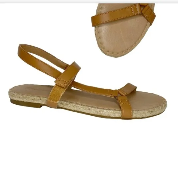 Madewell The Hallie Espadrille Tan Leather Sandals in Vachetta Size 9