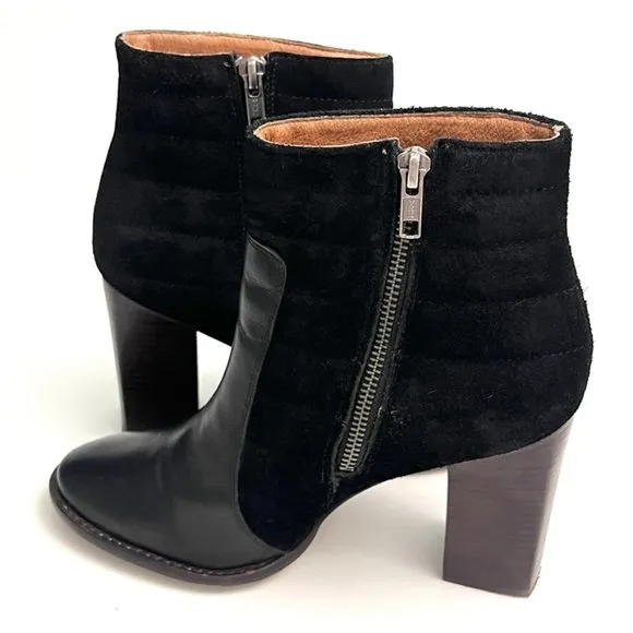 Madewell The Lindley Quilted Suede Leather Ankle Boots In Black Womens Size 8