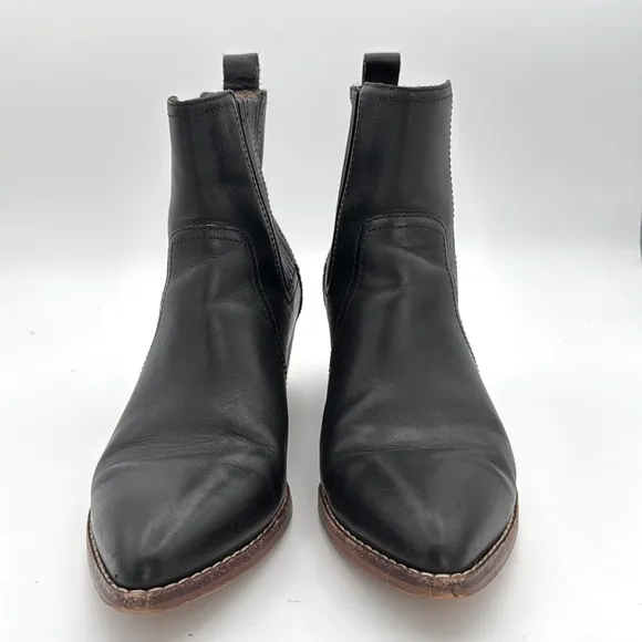 Madewell - women’s The Western ankle Boots black leather pull on heeled bootie 7