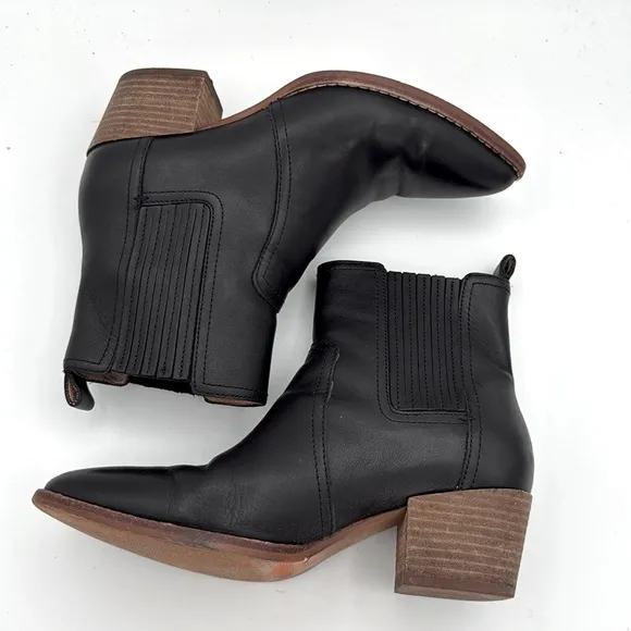 Madewell - women’s The Western ankle Boots black leather pull on heeled bootie 7
