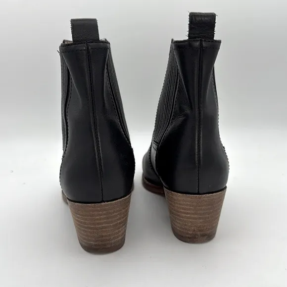 Madewell - women’s The Western ankle Boots black leather pull on heeled bootie 7