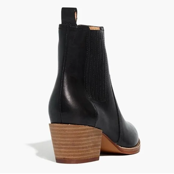 Madewell - women’s The Western ankle Boots black leather pull on heeled bootie 7