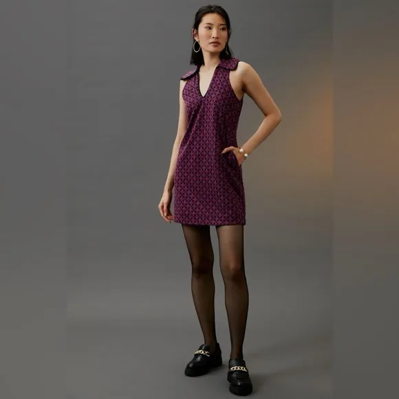 Maeve Jacquard Shift Mini Dress, Red Motif, Size M
