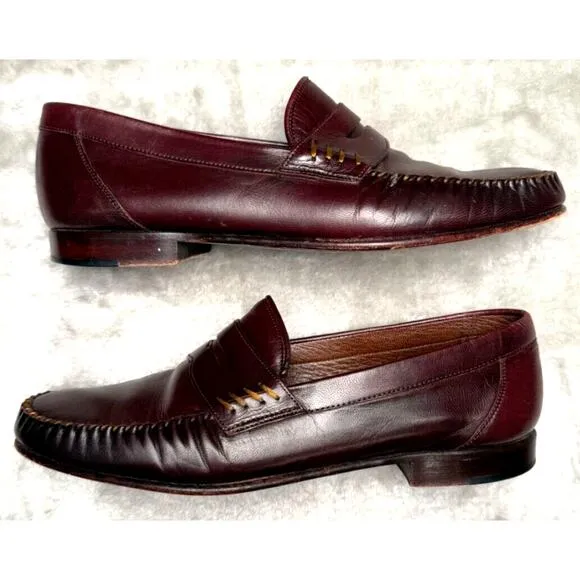 Maggio &amp; Rossetto Burgundy Leather Penny Loafers Womens 9.5 Made in Argentina