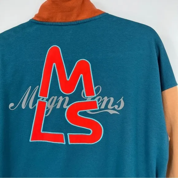 Magnlens Men's Collared Buttondown Colorblock Pullover Coral Blue Sweatshirt