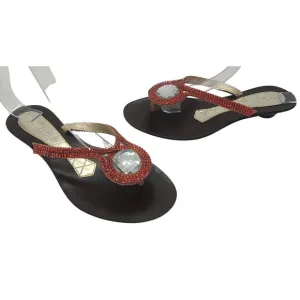 MAGRIT Leather Thong Sandals Rhinestone Flats Made in Spain Women's 5
