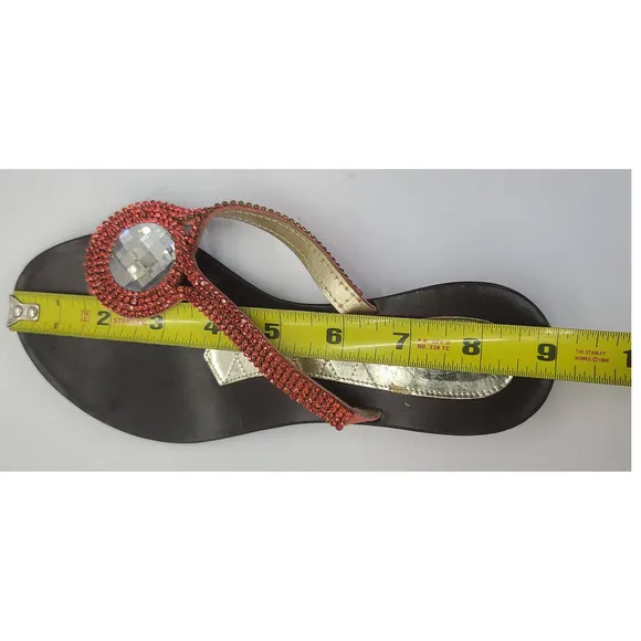 MAGRIT Leather Thong Sandals Rhinestone Flats Made in Spain Women's 5