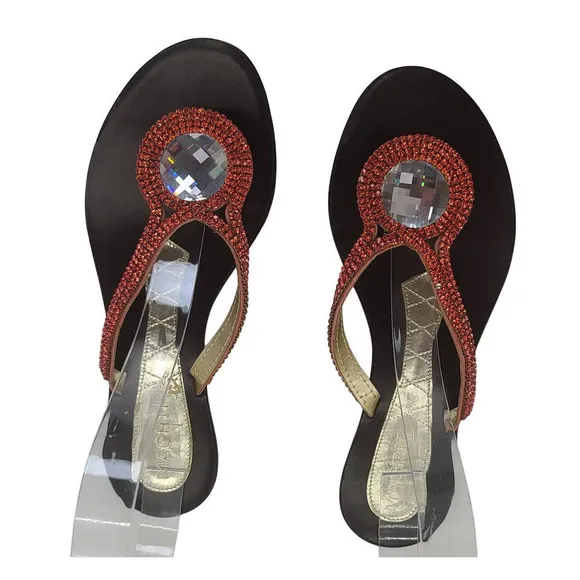 MAGRIT Leather Thong Sandals Rhinestone Flats Made in Spain Women's 5