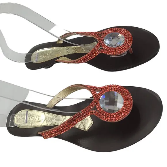 MAGRIT Leather Thong Sandals Rhinestone Flats Made in Spain Women's 5