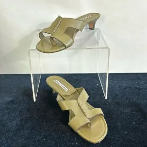 Manolo Blahnik Olive Toe Thong Low Heel Sandals