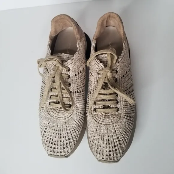 MANUEL BARCELO Raffia Cutout Accent Braided Textile Sneakers