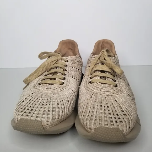 MANUEL BARCELO Raffia Cutout Accent Braided Textile Sneakers