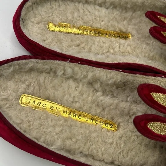 Marc by Marc Jacobs red velvet rabbit mules sherpa lined ballet flats loafer 37