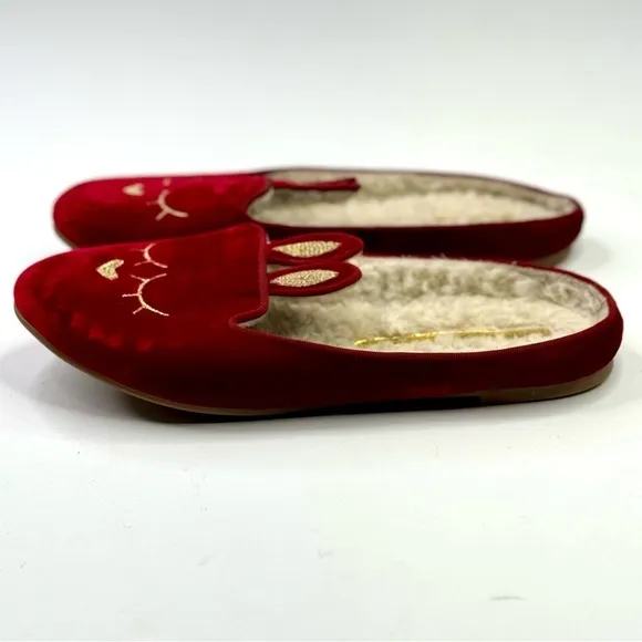 Marc by Marc Jacobs red velvet rabbit mules sherpa lined ballet flats loafer 37