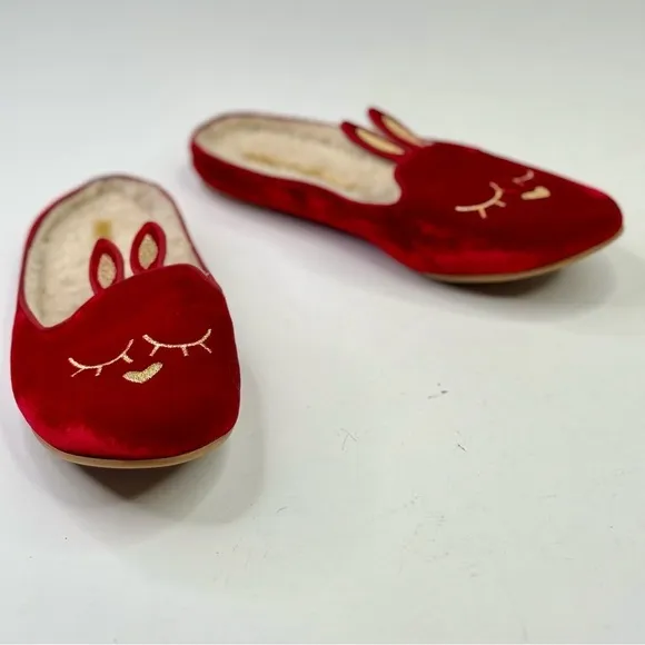 Marc by Marc Jacobs red velvet rabbit mules sherpa lined ballet flats loafer 37