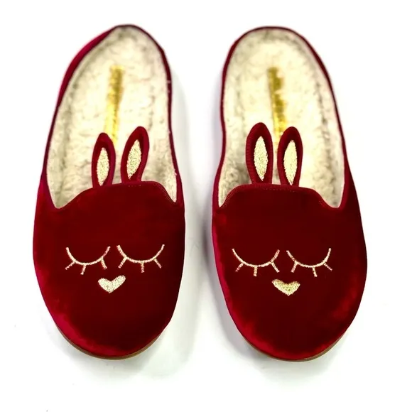 Marc by Marc Jacobs red velvet rabbit mules sherpa lined ballet flats loafer 37