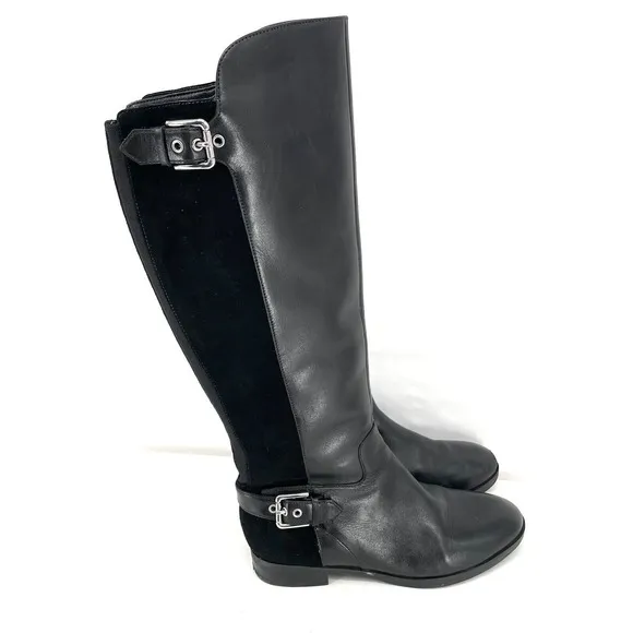 Marc Fisher Damsel Boots Size 7 Wide Black Medium Calf Tall Shaft Leather