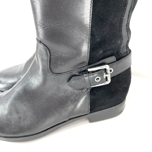 Marc Fisher Damsel Boots Size 7 Wide Black Medium Calf Tall Shaft Leather