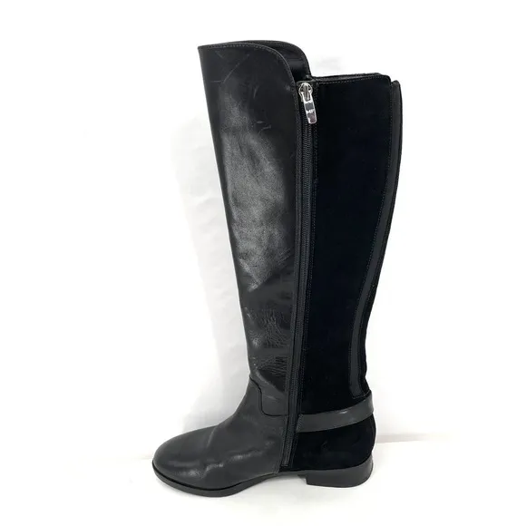 Marc Fisher Damsel Boots Size 7 Wide Black Medium Calf Tall Shaft Leather