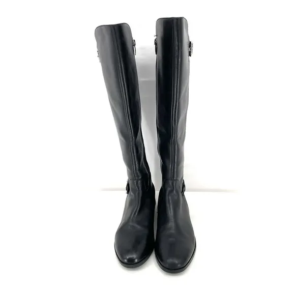 Marc Fisher Damsel Boots Size 7 Wide Black Medium Calf Tall Shaft Leather