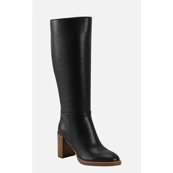 Marc Fisher Gaby Size 10 Black Womens Faux Leather Tall Knee-High Boots Shoes
