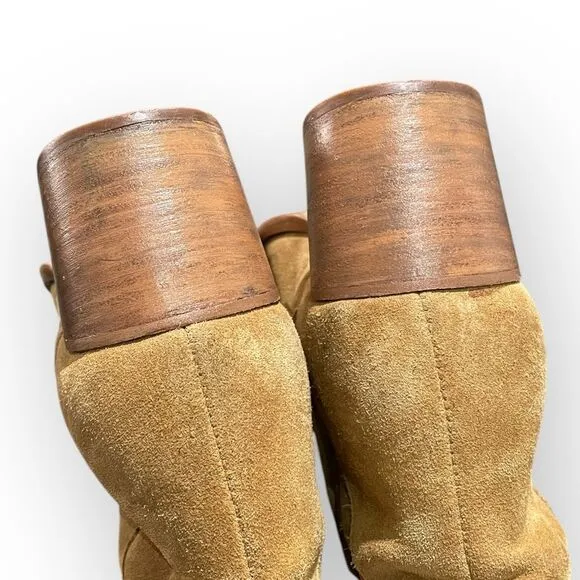 Marc Fisher Leather Suede Over The Knee Block Heel Tan Brown Boots 8.5 wide calf