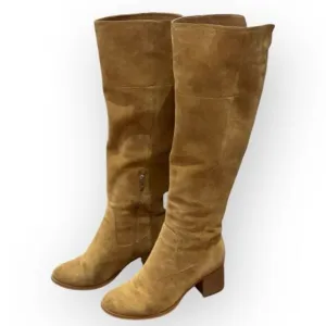 Marc Fisher Leather Suede Over The Knee Block Heel Tan Brown Boots 8.5 wide calf