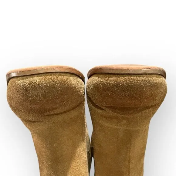 Marc Fisher Leather Suede Over The Knee Block Heel Tan Brown Boots 8.5 wide calf
