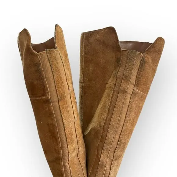 Marc Fisher Leather Suede Over The Knee Block Heel Tan Brown Boots 8.5 wide calf