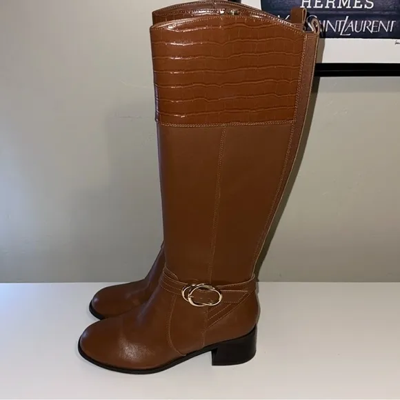 Marc Fisher NEW Women's Hailin Regular Calf Leather Tall  Boots Cognac, 6W