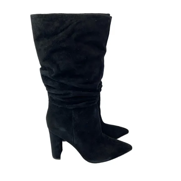 Marc Fisher Womens Size 8M Black Suede Slouch Gomer Boots High Heel