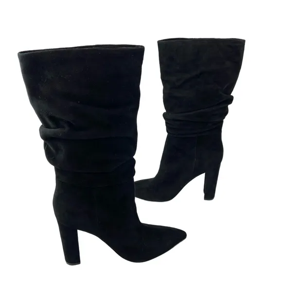 Marc Fisher Womens Size 8M Black Suede Slouch Gomer Boots High Heel