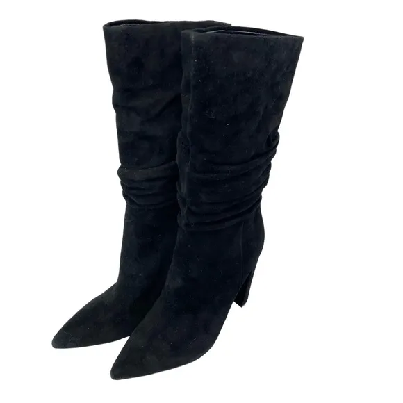 Marc Fisher Womens Size 8M Black Suede Slouch Gomer Boots High Heel