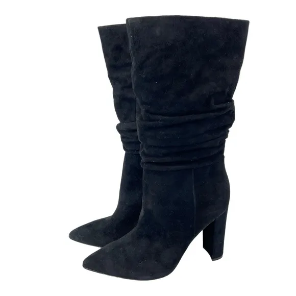 Marc Fisher Womens Size 8M Black Suede Slouch Gomer Boots High Heel