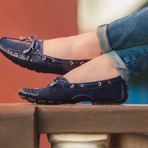 Marc Joseph Snakeskin Embossed Cypress Hill Navy Loafers