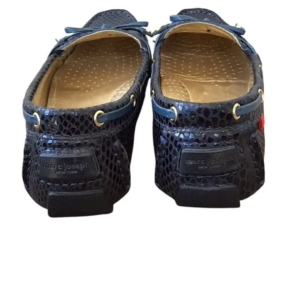 Marc Joseph Snakeskin Embossed Cypress Hill Navy Loafers