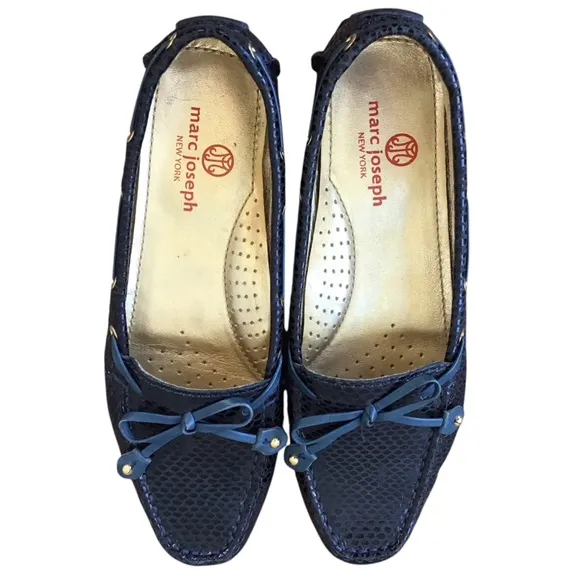 Marc Joseph Snakeskin Embossed Cypress Hill Navy Loafers