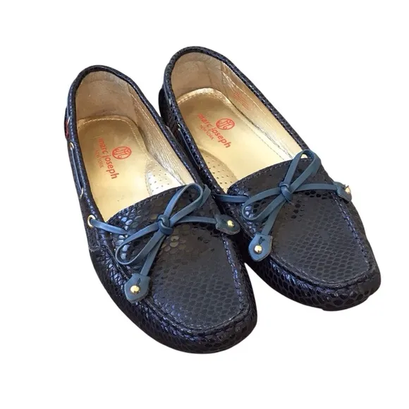 Marc Joseph Snakeskin Embossed Cypress Hill Navy Loafers
