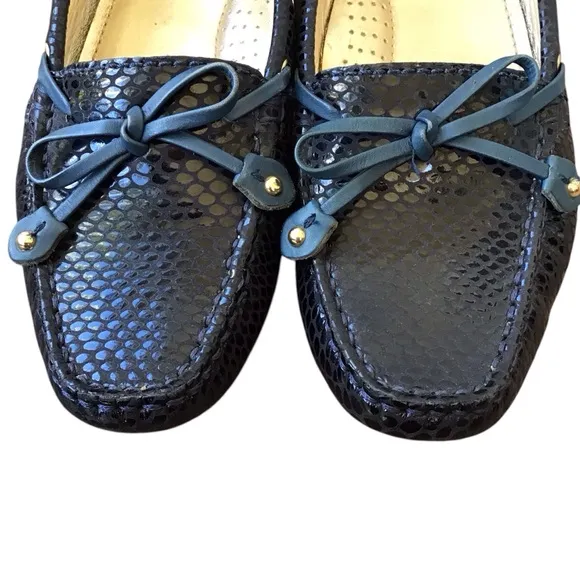 Marc Joseph Snakeskin Embossed Cypress Hill Navy Loafers