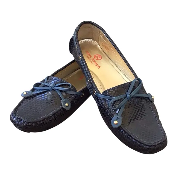 Marc Joseph Snakeskin Embossed Cypress Hill Navy Loafers