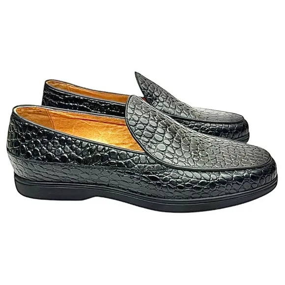 Marc Nolan Men's Alessandro Black Croc Leather Venetian Loafers Size 8 Medium