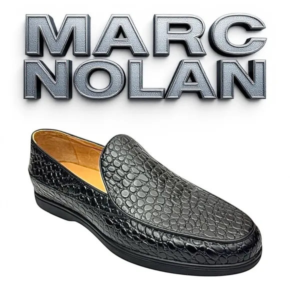 Marc Nolan Men's Alessandro Black Croc Leather Venetian Loafers Size 8 Medium