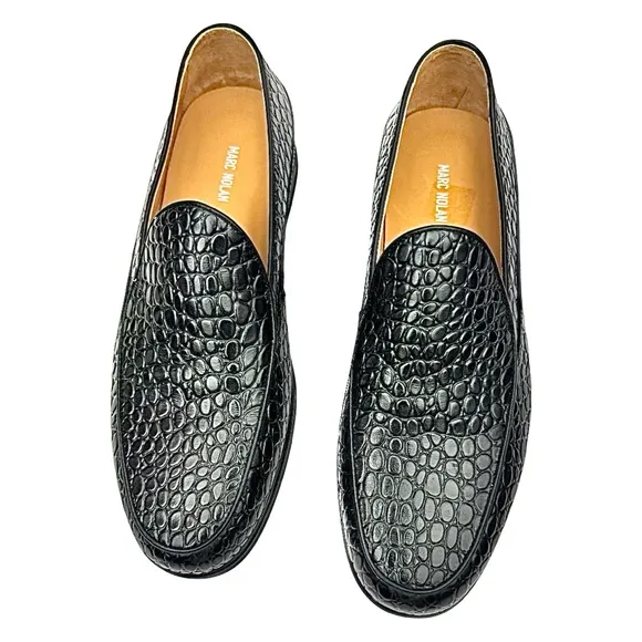 Marc Nolan Men's Alessandro Black Croc Leather Venetian Loafers Size 8 Medium