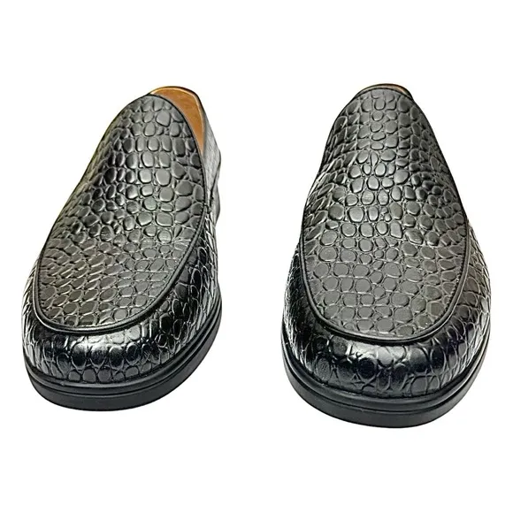 Marc Nolan Men's Alessandro Black Croc Leather Venetian Loafers Size 8 Medium