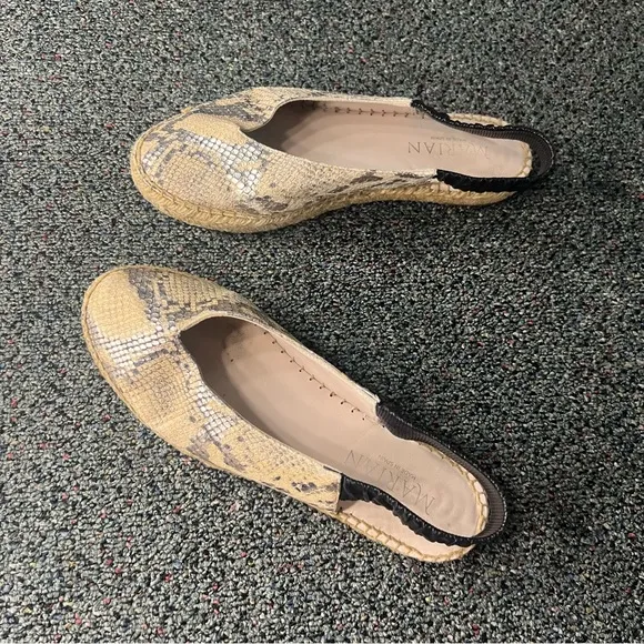 MARIAN Animal Snake Print Neutral Leather Sling Back Flat Espadrilles Shoes Sz 8